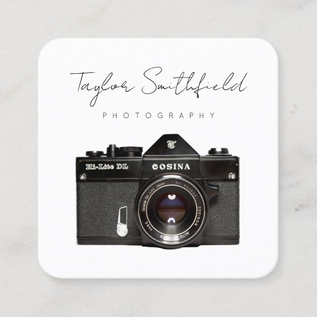 Fine Line Film Camera Fotografy Business Card Quadratische Visitenkarte (Vorderseite)