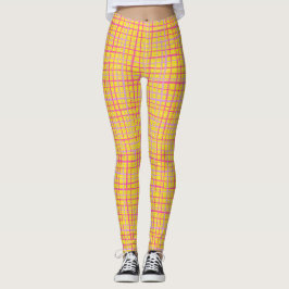 Fine lines Checkered pattern C09.pink on BYellow Leggings