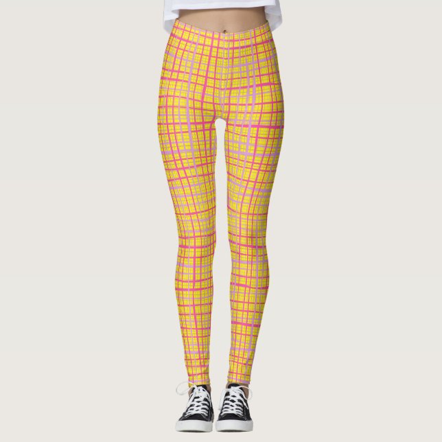 Fine lines Checkered pattern C09.pink on BYellow Leggings (Vorderseite)