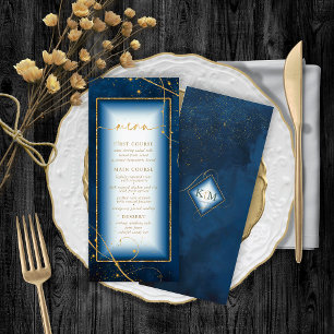 Fine Lines Gold Abstrait Mariage Menu 2 Navy ID867