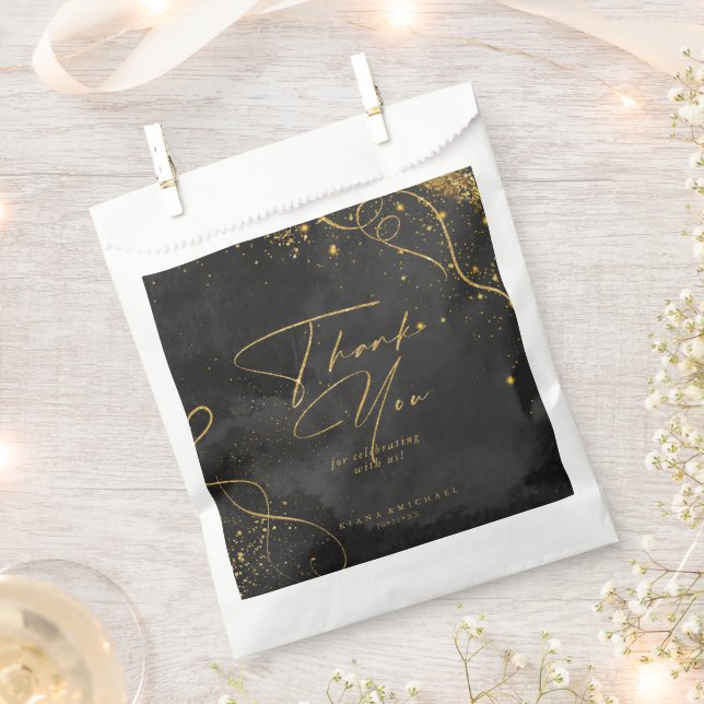 Fine Lines Gold Abstrakt Wedding Black ID867 Geschenktütchen (Ausgeschnitten)
