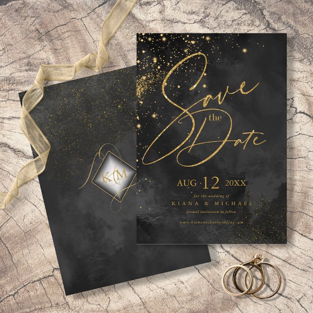 Fine Lines Gold Abstrakt Wedding Black ID867 Save The Date (Von Creator hochgeladen)