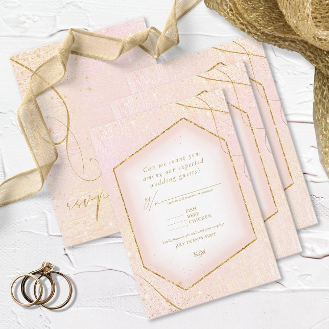 Fine Lines Gold Abstrakt Wedding Blush ID867 RSVP Karte (Von Creator hochgeladen)
