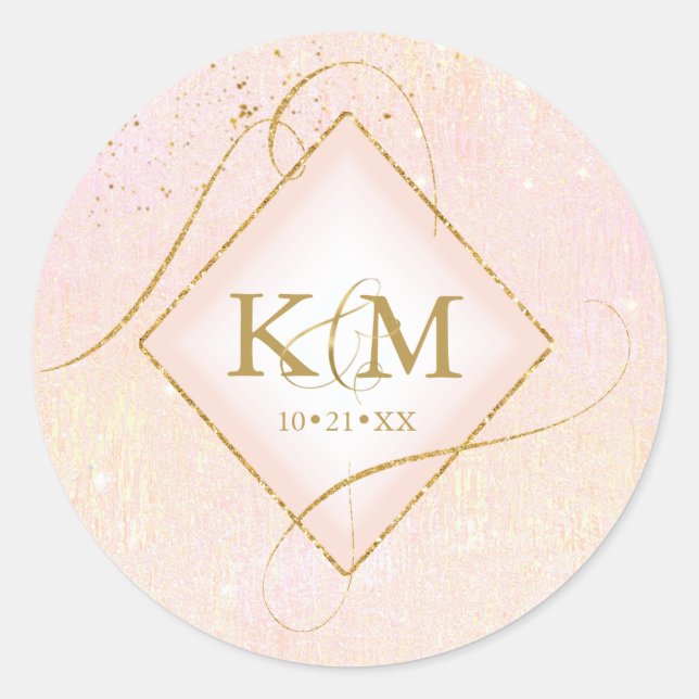 Fine Lines Gold Abstrakt Wedding Blush ID867 Runder Aufkleber (Vorderseite)
