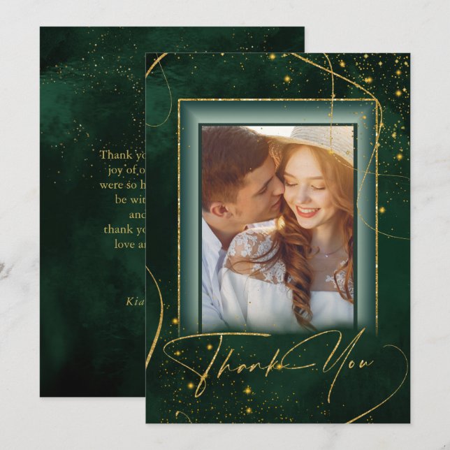 Fine Lines Gold Abstrakt Wedding Dank Grn ID867 Dankeskarte (Vorne/Hinten)