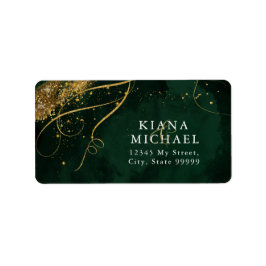 Fine Lines Gold Abstrakt Wedding Emerald ID867 Adressaufkleber