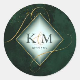 Fine Lines Gold Abstrakt Wedding Emerald ID867 Runder Aufkleber