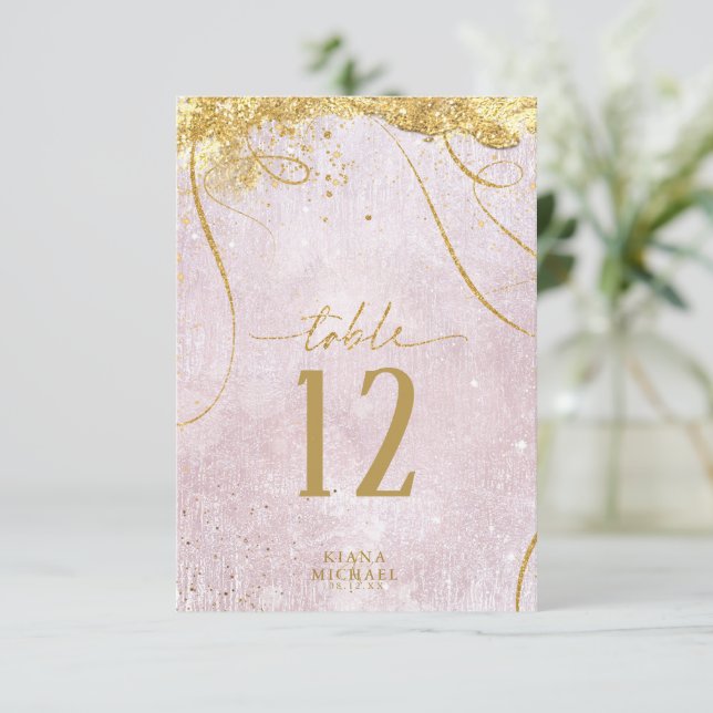 Fine Lines Gold Abstrakt Wedding Mauve ID867 Einladung (Stehend Vorderseite)