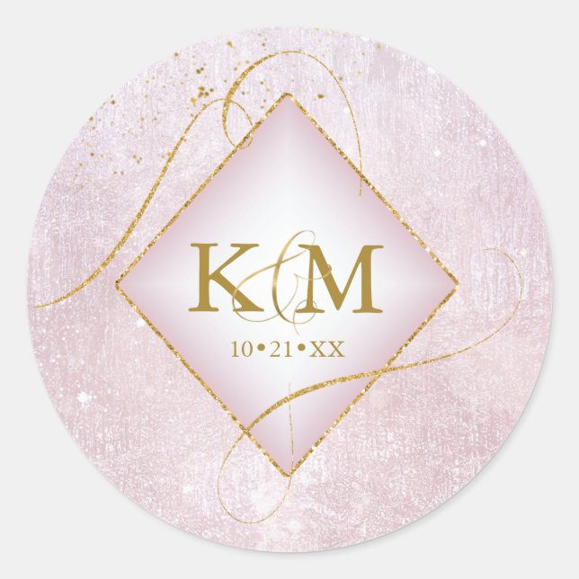 Fine Lines Gold Abstrakt Wedding Mauve ID867 Runder Aufkleber (Vorderseite)