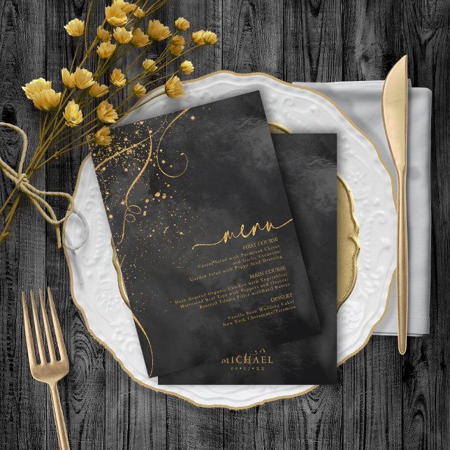 Fine Lines Gold Abstrakt Wedding Menu V1 Bk ID867 (Von Creator hochgeladen)