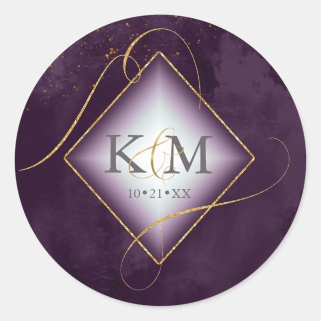 Fine Lines Gold Abstrakt Wedding Plum ID867 Runder Aufkleber (Vorderseite)