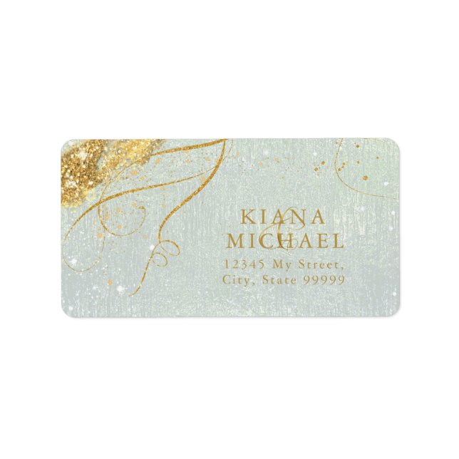 Fine Lines Gold Abstrakt Wedding Sage ID867 Adressaufkleber (Vorne)