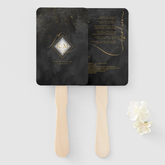 Fine Lines Gold Abstrakt Wedding V1 Black ID867 Fächer (Vorne und Hinten)