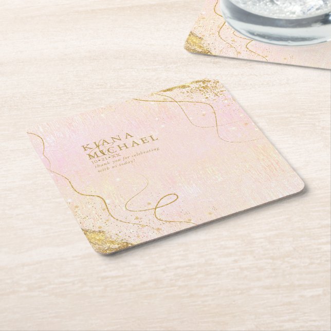 Fine Lines Gold Abstrakt Wedding V1 Blush ID867 Rechteckiger Pappuntersetzer (angewinkelt)