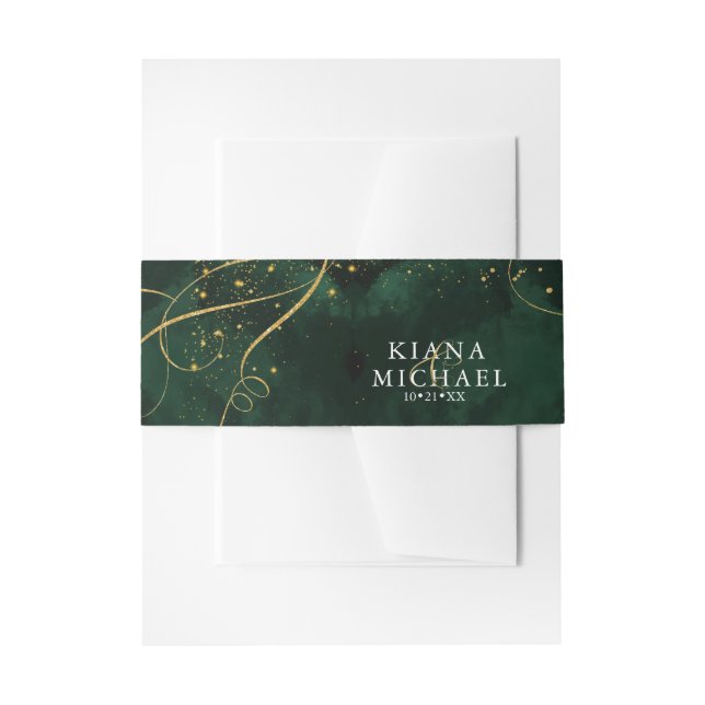 Fine Lines Gold Abstrakt Wedding V1 Emerald ID867 Einladungsbanderole (Vorderseite Beispiel)