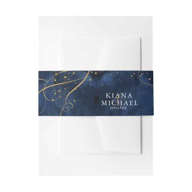 Fine Lines Gold Abstrakt Wedding V1 Navy ID867 Einladungsbanderole (Vorderseite Beispiel)