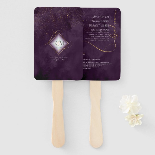 Fine Lines Gold Abstrakt Wedding V1 Plum ID867 Fächer (Vorne und Hinten)