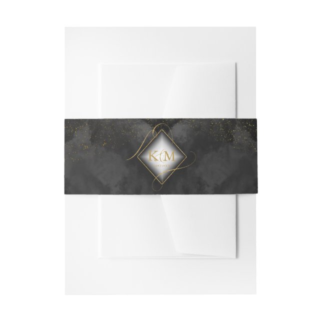 Fine Lines Gold Abstrakt Wedding V2 Black ID867 Einladungsbanderole (Vorderseite Beispiel)