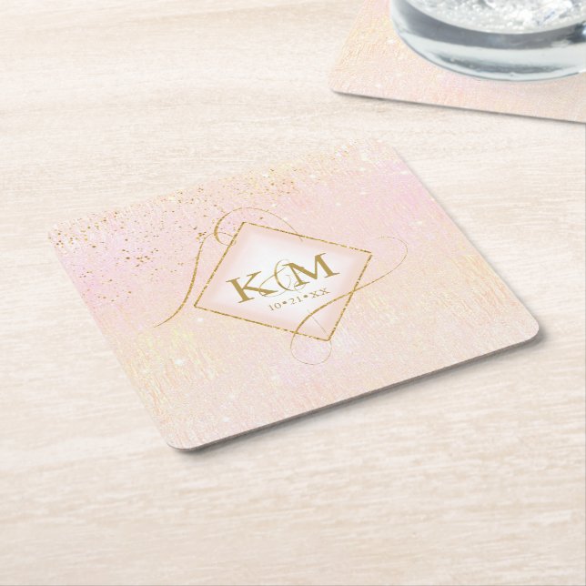 Fine Lines Gold Abstrakt Wedding V2 Blush ID867 Rechteckiger Pappuntersetzer (angewinkelt)