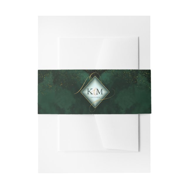 Fine Lines Gold Abstrakt Wedding V2 Emerald ID867 Einladungsbanderole (Vorderseite Beispiel)