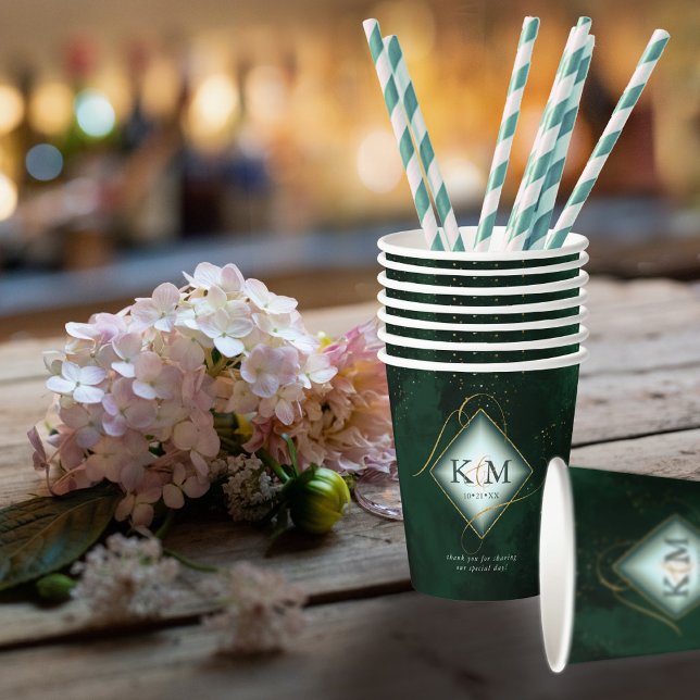 Fine Lines Gold Abstrakt Wedding V2 Emerald ID867 Pappbecher (Von Creator hochgeladen)