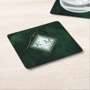 Fine Lines Gold Abstrakt Wedding V2 Emerald ID867 Rechteckiger Pappuntersetzer
