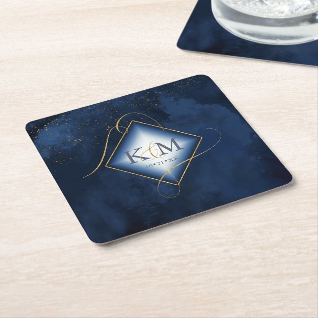 Fine Lines Gold Abstrakt Wedding V2 Navy ID867 Rechteckiger Pappuntersetzer (angewinkelt)
