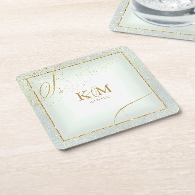 Fine Lines Gold Abstrakt Wedding V3 Sage ID867 Rechteckiger Pappuntersetzer (angewinkelt)