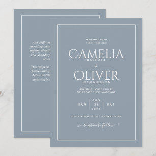 Finest Dusty Blue MONOCHROME Wedding Einladung