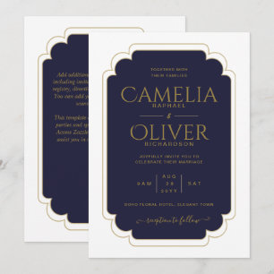 Finest Navy Blue Gold MONOCHROME Hochzeit Einladung