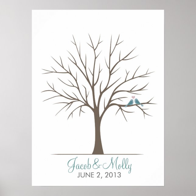 Fingerabdruck-Hochzeitsbaum - Klassische Liebesvög Poster (Vorne)