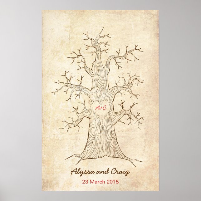 Fingerabdruck-Tree Hochzeitsrosa (Vintag) Poster (Vorne)