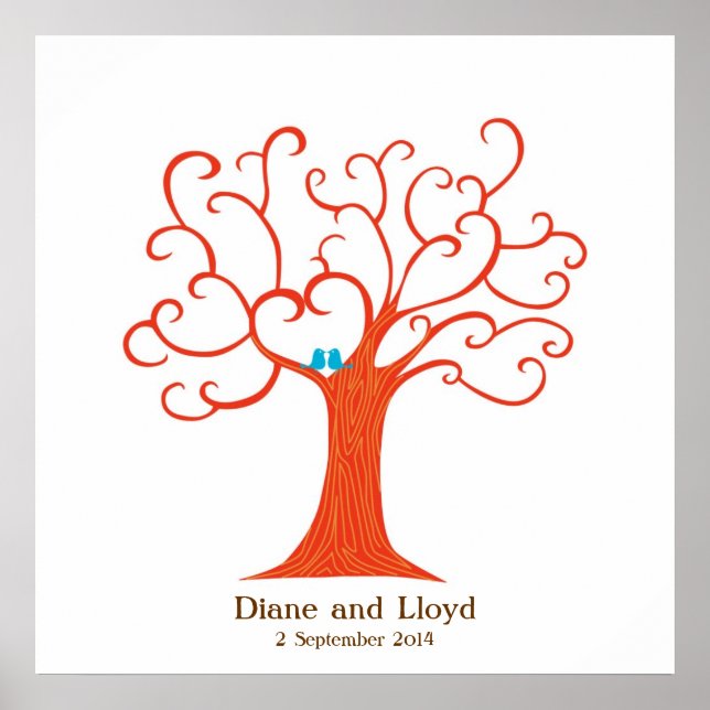 Fingerabdruck Tree Wedding (Heartastic Square) Poster (Vorne)