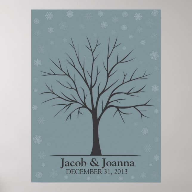 Fingerabdruckbaum Hochzeiten - Winterschnee Poster (Vorne)