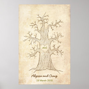Fingerabdruckbaum Hochzeitgrün (Vintag) Poster