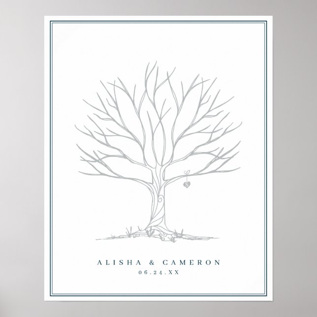 Fingerabdruckbaum & Monogramm Hochzeitsgästebuch Poster (Vorne)