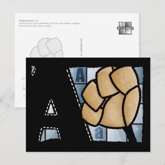 Fingeralphabet A Postkarte (Vorne/Hinten)