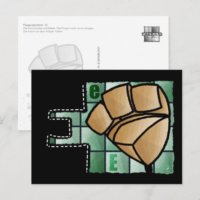 Fingeralphabet E Postkarte (Vorne/Hinten)