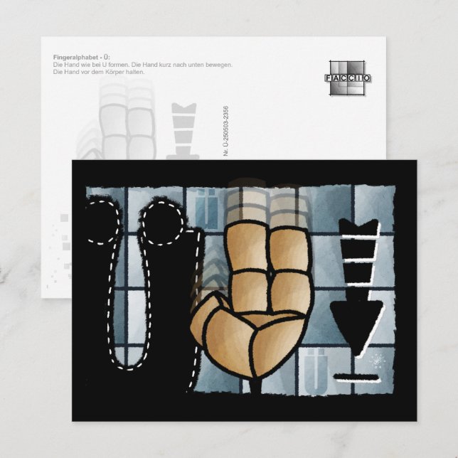 Fingeralphabet Ü Postkarte (Vorne/Hinten)