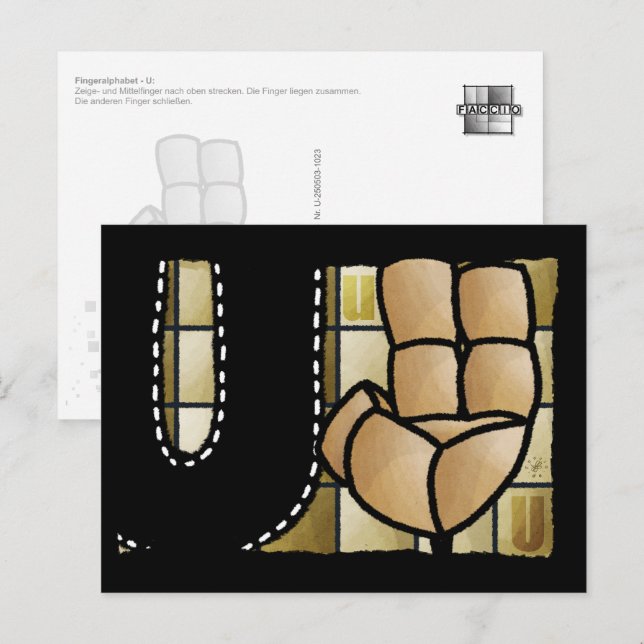 Fingeralphabet U Postkarte (Vorne/Hinten)