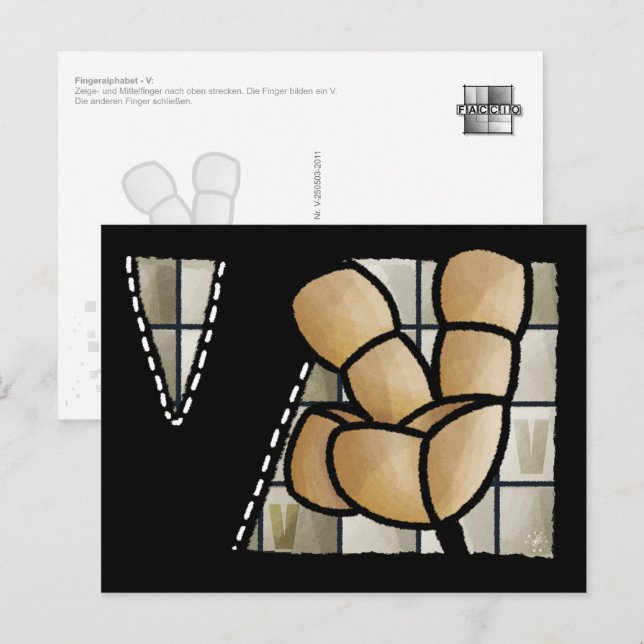 Fingeralphabet V Postkarte (Vorne/Hinten)
