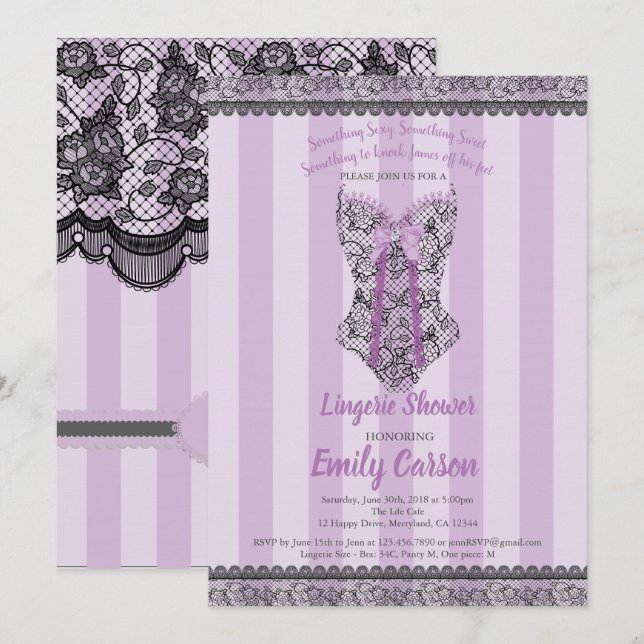 Fingerdusche. Lila elegantes Brautparty Einladung (Vorne/Hinten)