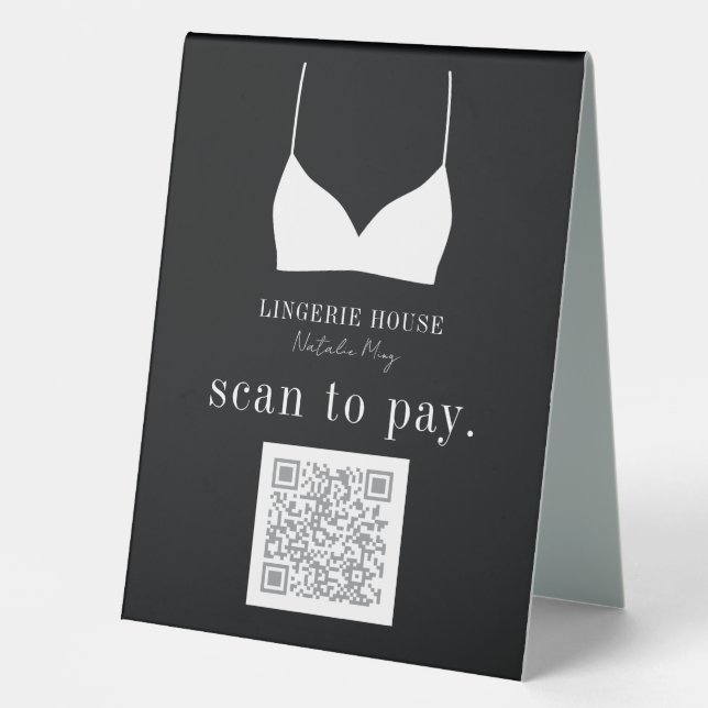 Fingerie Boutique kontaktlose Pay Apps QR Code Tischaufsteller (Vorderseite)