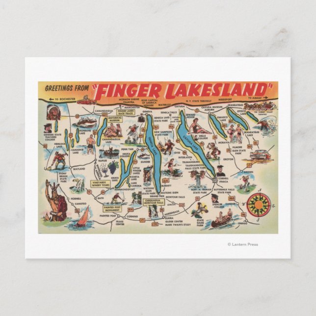 Fingerlakes, New York - Detaillierte Karte (Vorderseite)