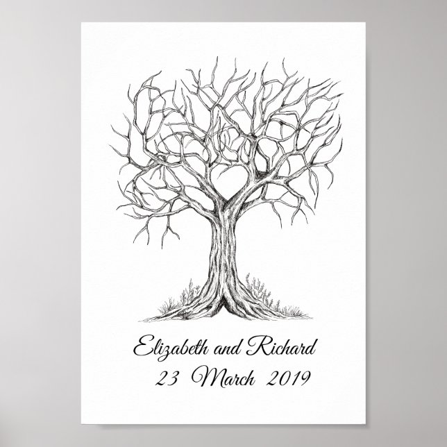Fingerprint-Baum, GuestBook, WeddingTree Heart Poster (Vorne)