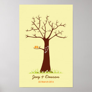 Fingerprint Tree Wedding Guestbook (Cream) Poster