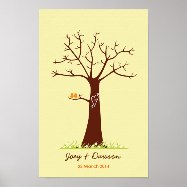 Fingerprint Tree Wedding Guestbook (Cream) Poster (Vorne)