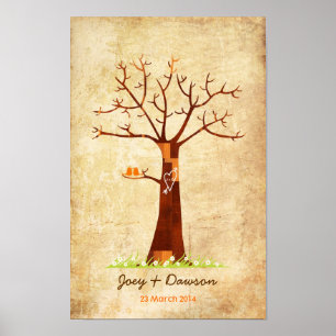 Fingerprint Tree Wedding Guestbook (Vintag) Poster