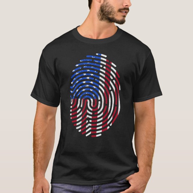 Fingerprint usa American Flag 4. Juli T-Shirt (Vorderseite)