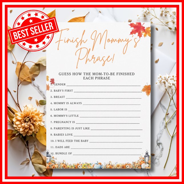 FINISH MOMMY'S PHRASE Baby Shower Game PUMPKIN Einladung (FINISH MOMMY'S PHRASE Easy Baby Shower Game A Little Pumpkin is on the Way Fall Autumn Theme)